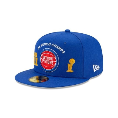 Blue Detroit Pistons Hat - New Era NBA Championship Trophy 59FIFTY Fitted Caps USA5032419